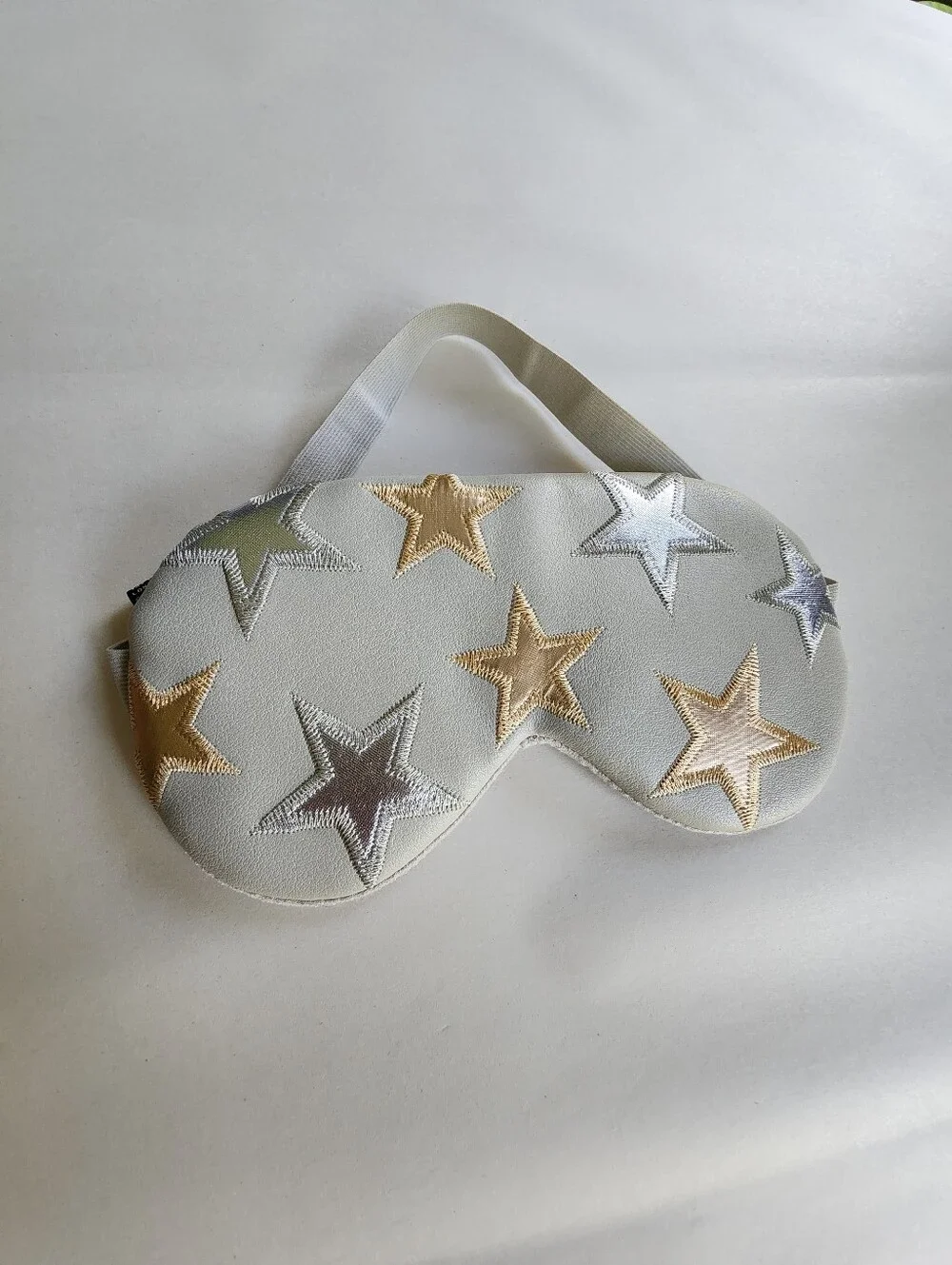 Free People Starry Eyed Grey Vegan Leather Sleep Mask OneSize Gold & Silver Star